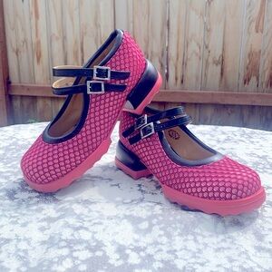 John Fluevog Mary Jane pink black block heel